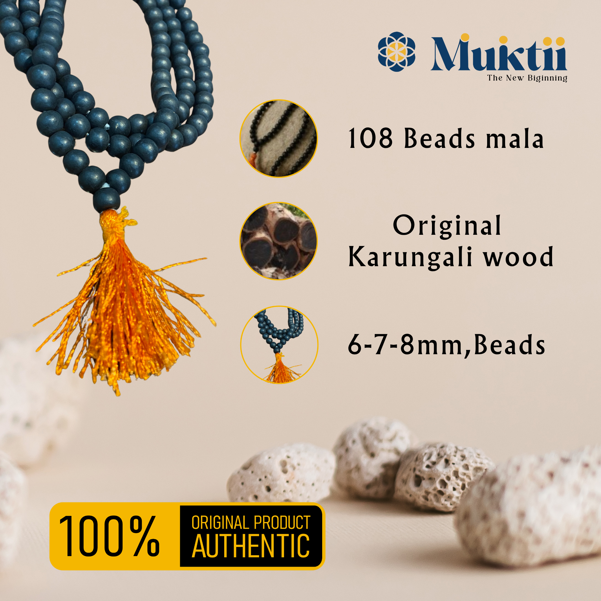 MUKTII Original Karungali Mala for Men & Women (Govt Certified | Premium Quality)