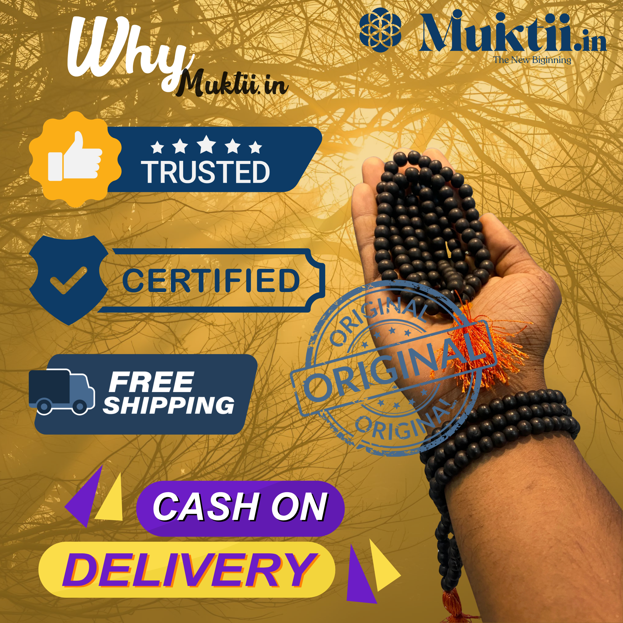 MUKTII Original Karungali Mala for Men & Women (Govt Certified | Premium Quality)